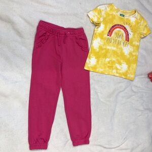 365Kids by Garanimals Like New Pink Jogger Pants & Yellow Graphic Tee size 5
